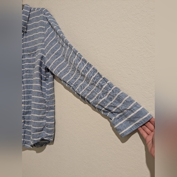 Abercrombie & Fitch Blue Striped 100% Linen Long Sleeve Button-Up Shirt Size XL - Picture 7 of 11